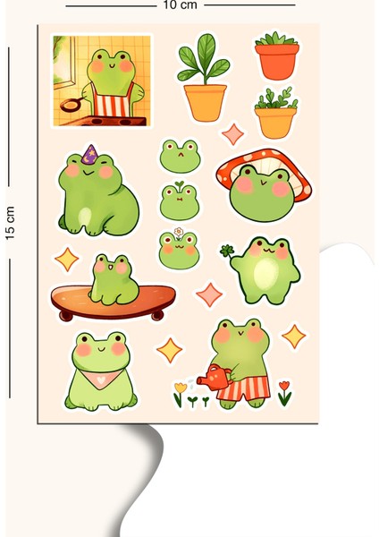 Sevimli Kurbağa Sticker Seti Planner Ajanda Bullet Journal Için Uygun Set