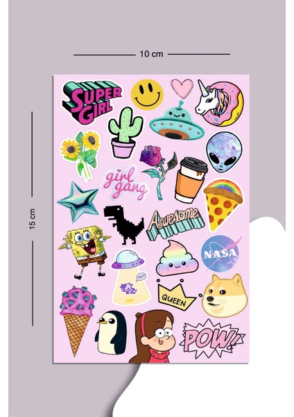 Super Girl Sticker Seti 15x20 cm Güçlü Yapışkanlı Renkli Tasarımlar