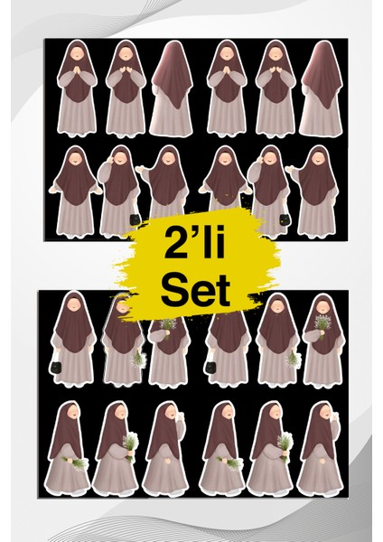 2'li Hijab Girl Temalı Sticker Seti Planner Ajanda Bullet Journal Için Uygun Set
