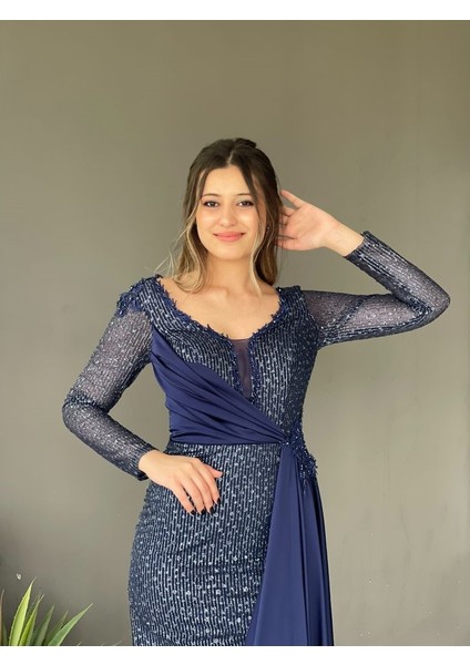 Uzun Kol Pileli Uzun Yeni Sezon Abiye Elbise MY4231 4231 modelleri