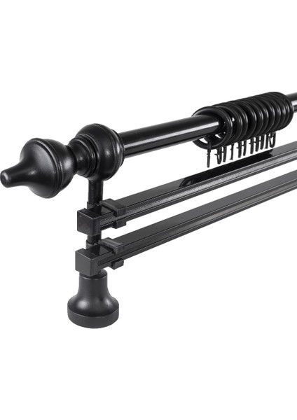 Demonte Modern Başlıklı Siyah Ahşap Rustik Perde Askısı - Çift Raylı fiyatları