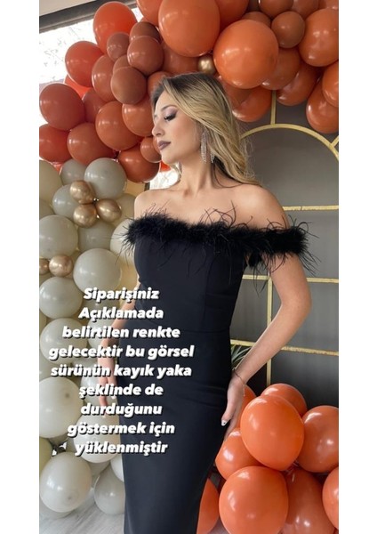 Kayık Yaka Otrişli Midi Boy Yeni Sezon Abiye Elbise GS6900 6900 indirimleri