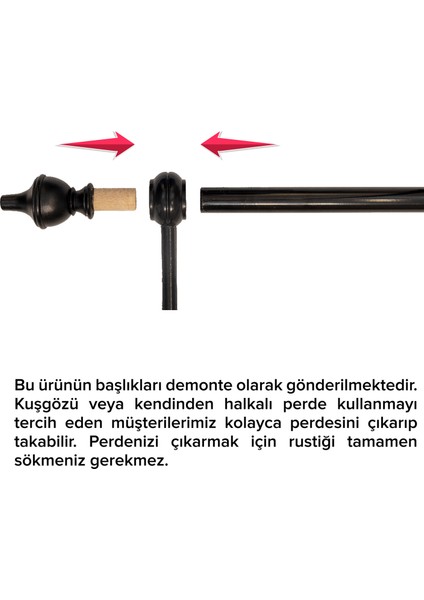 Demonte Modern Başlıklı Siyah Ahşap Rustik Perde Askısı - Çift Raylı modelleri