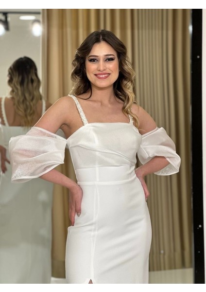 Balon Kollu Ip Askılı Krep Yeni Sezon Abiye Elbise EN5139 5139 fiyatları