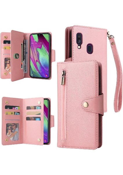 El Kayışı Manyetik Deri Fermuar Cüzdan ile Samsung Galaxy A40 Için Kılıf (Yurt Dışından)