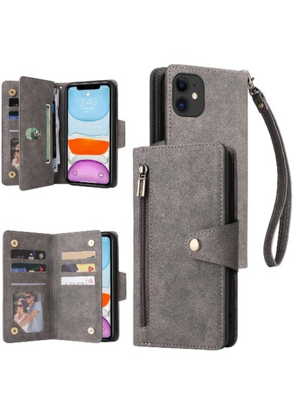 El Kayışı Kart Tutucu Fermuar ile iphone 11 Için Manyetik Deri Kılıf (Yurt Dışından)