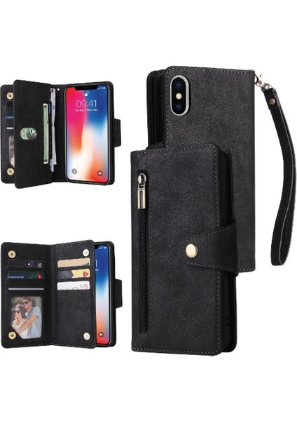 El Kayışı Fermuar Cüzdan Kapak Manyetik Kart ile iphone Xs Max Için Kılıf (Yurt Dışından)
