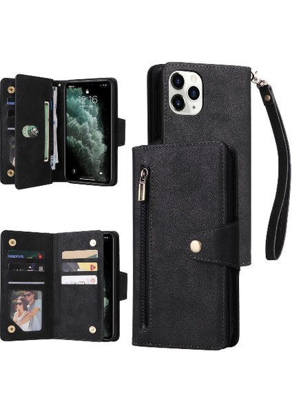 Iphone 11 Için Kılıf Pro Manyetik Deri Fermuar Cüzdan Kapak Kart Tutucu (Yurt Dışından)