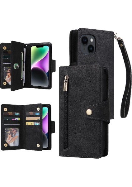El Kayışı Fermuar Cüzdan Kapak Kart Tutucu Deri ile iphone 14 Için Kılıf (Yurt Dışından)