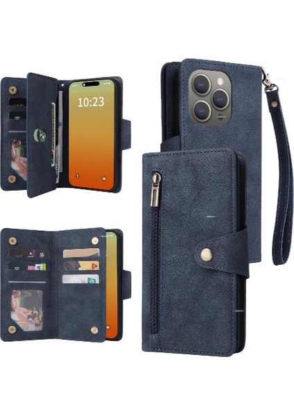El Kayışı Manyetik Deri Kart Tutucu ile iphone 15 Pro Max Için Kılıf (Yurt Dışından)