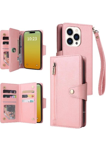 El Kayışı Kart Tutucu Manyetik Deri Fermuar ile iphone 15 Pro Için Kılıf (Yurt Dışından)