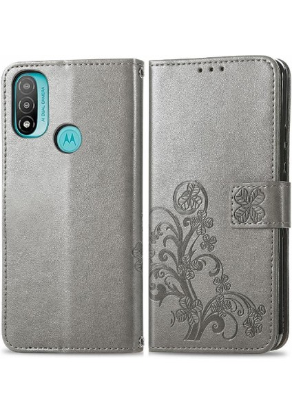 Motorola Moto E20 Deri Kılıf Dört Yapraklı Yonca Kısa Kayış Flip Case (Yurt Dışından)