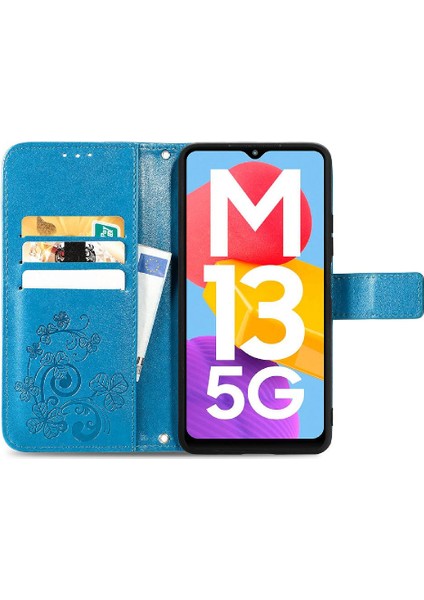 Samsung Galaxy M13 5g Için Kılıf Deri Kılıf Kapak Kapak Kısa Kayış Dört (Yurt Dışından)