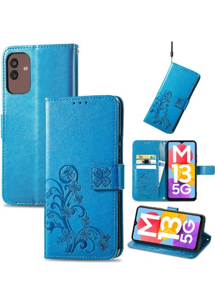 Samsung Galaxy M13 5g Için Kılıf Deri Kılıf Kapak Kapak Kısa Kayış Dört (Yurt Dışından)