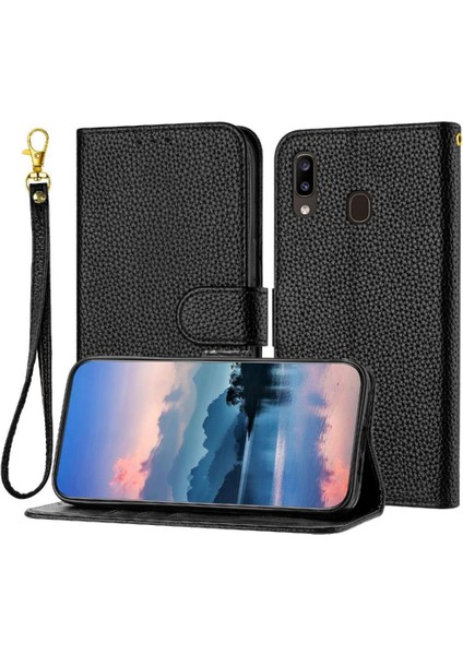 Samsung Galaxy A40 Litchi Desen Flip Folio Pu Deri Kart Için Telefon Kılıfı (Yurt Dışından)