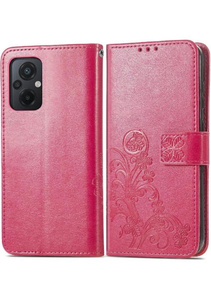 Xiaomi Poco M5 Kısa Kayış Flip Kapak Dört Yapraklı Yonca Deri (Yurt Dışından)