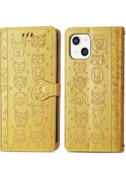 Iphone 13 Mini Deri Kılıf Kapak Kapak Darbeye Karikatür Kısa (Yurt Dışından)