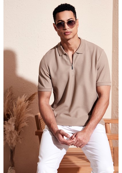 Pamuklu Regular Fit Fermuarlı Polo Yaka T Shirt Erkek Polo T Shirt 5902434