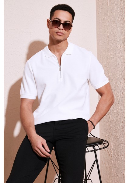 Pamuklu Regular Fit Fermuarlı Polo Yaka T Shirt Erkek Polo T Shirt 5902434