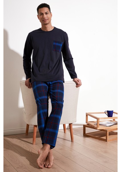 Ekoseli Cepli Beli Lastikli % 100 Pamuk Regular Fit Pijama Takımı Erkek Pijama Takımı 6572001