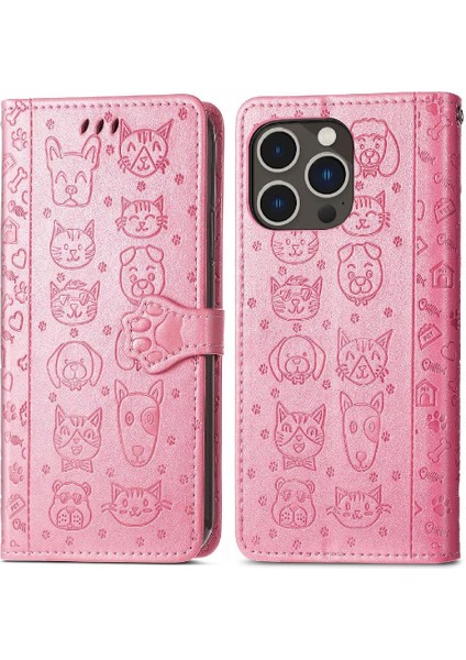 Iphone 14 Için Kılıf Promax Karikatür Hayvanlar Kısa Kayış Kapak Çevirin Deri (Yurt Dışından)