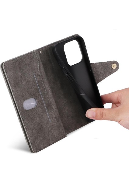 El Kayışı Manyetik Deri Kart Tutucu ile iphone 15 Pro Max Için Kılıf (Yurt Dışından)