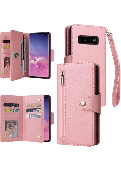 Samsung Galaxy S10 Artı Manyetik Deri Kart Tutucu Fermuar Kapak (Yurt Dışından)