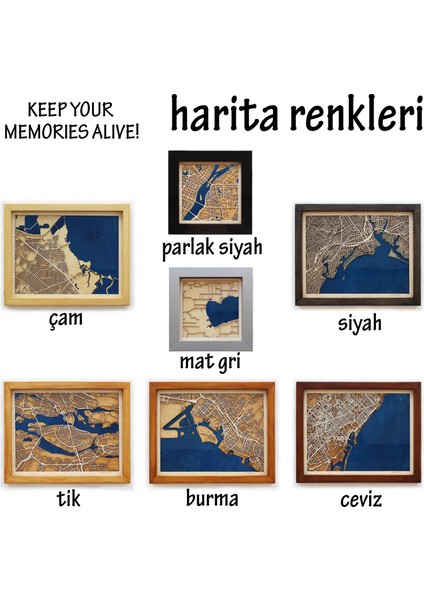 Istediğiniz Yerin Ahşap & Epoksi Şehir Haritası (Mavi Epoksi)