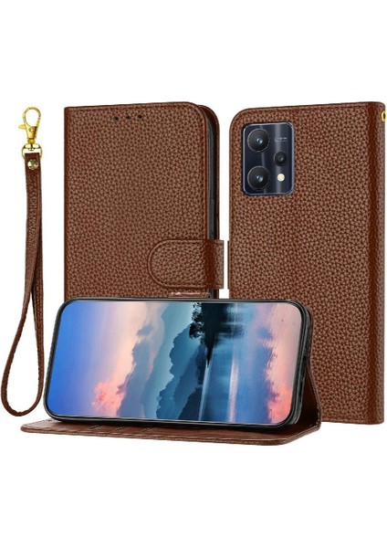 MY Boutique1 Realme 9 Pro Flip Için Telefon Kılıfı Folio Litchi Desen Kart Yuvaları Tutucu Pu (Yurt Dışından)