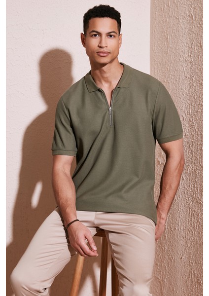 Pamuklu Regular Fit Fermuarlı Polo Yaka T Shirt Erkek Polo T Shirt 5902434