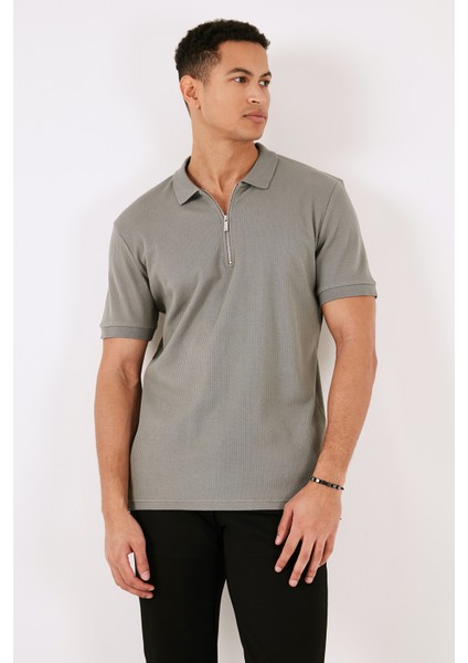 Pamuklu Regular Fit Fermuarlı Polo Yaka T Shirt Erkek Polo T Shirt 5902738