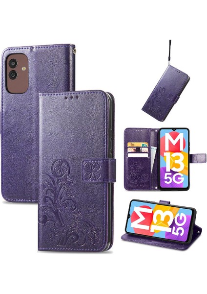 Samsung Galaxy M13 5g Için Kılıf Deri Kılıf Kapak Kapak Kısa Kayış Dört (Yurt Dışından) fırsatları