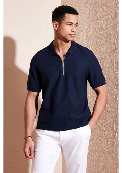 Pamuklu Regular Fit Fermuarlı Polo Yaka T Shirt Erkek Polo T Shirt 5902434