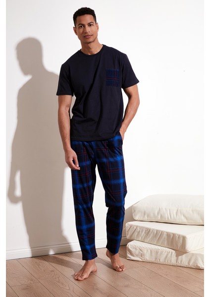 Ekoseli Pamuklu Regular Fit Kısa Kollu Pijama Takımı Erkek Pijama Takımı 6572002