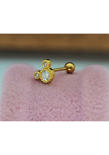 Paslanmaz Kararmaz Cerrahi Çelik Mickey Tragus, Kıkırdak Helix 8mm Piercing Gümüş Renk