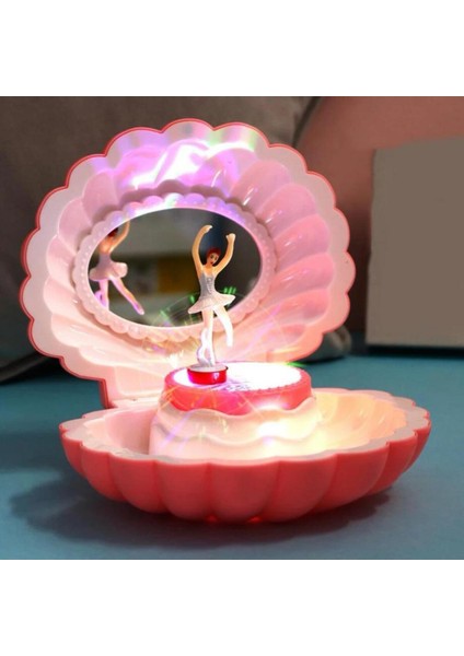 Pembe Hareketli Balerinli Deniz Kabuğu Aynalı Takı ve Müzik Kutusu