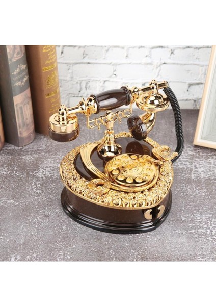 Altın Nostaljik Çekmeceli Telefon Müzik Kutusu 21X17X17 cm