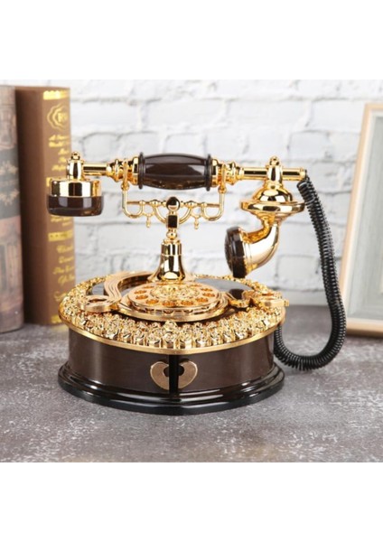 Altın Nostaljik Çekmeceli Telefon Müzik Kutusu 21X17X17 cm fiyatları