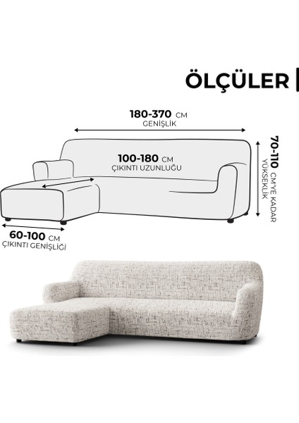 Lastikli Esnek ve Yıkanabilir Sol Çıkıntılı Koltuk Örtüsü Çekyat Kanepe Kılıfı - Beyaz