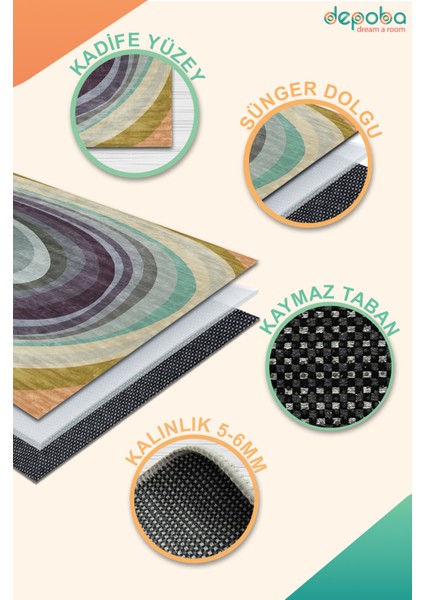 Reler Abstract Kadife Yıkanabilir Kaymaz Pamuk Tabanlı Salon Halısı Depoba indirimleri