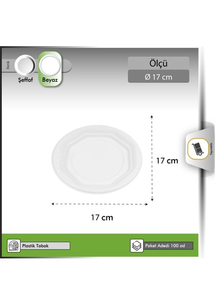 Plastik Tabak Köşeli Beyaz 17 cm Çap - 500 Adet