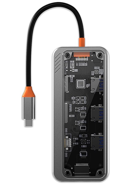 SW1V-PRO Type-C To Usb3.0 3ADET+ 3.5mm+ Hdmı+ Vga+ Sd + Tf + Ethernet Çoğaltıcı Transparan