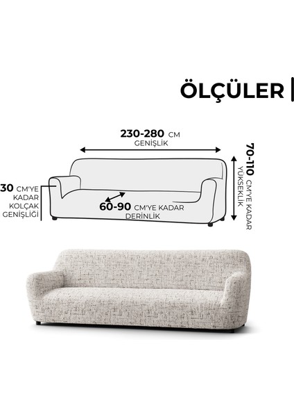 Lastikli Esnek ve Yıkanabilir 4 Kişilik Koltuk Örtüsü Çekyat Kanepe Kılıfı - Beyaz