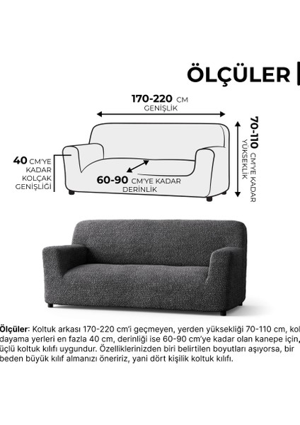 Lastikli Esnek ve Yıkanabilir 3 Kişilik Koltuk Örtüsü Çekyat Kanepe Kılıfı - Antrasit
