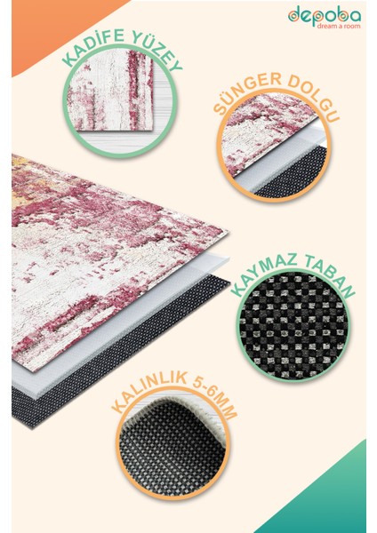 Sally Abstract Kadife Yıkanabilir Kaymaz Pamuk Tabanlı Salon Halısı indirimleri