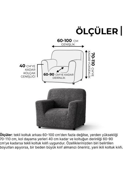Lastikli Esnek ve Yıkanabilir Tek Kişilik Koltuk Örtüsü Koltuk Kılıfı - Antrasit