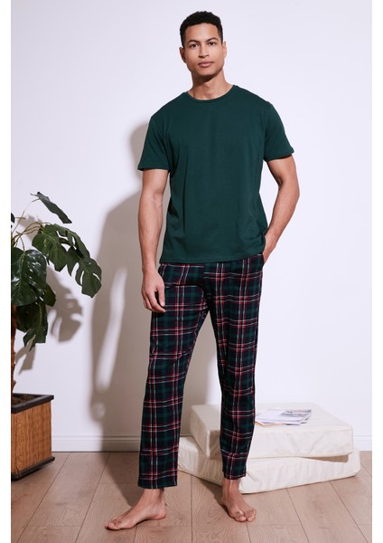 Ekoseli Pamuklu Regular Fit Kısa Kollu Pijama Takımı Erkek Pijama Takımı 6572006