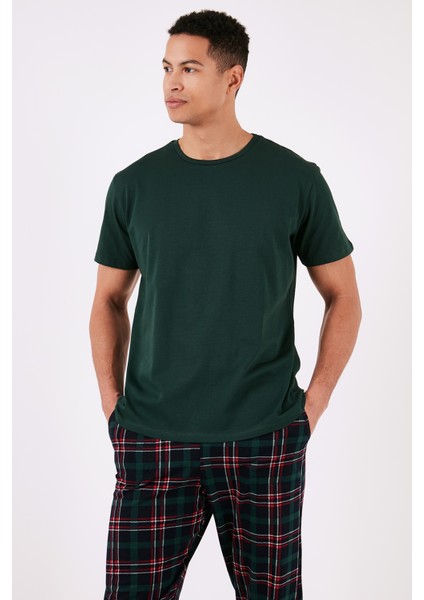 Ekoseli Pamuklu Regular Fit Kısa Kollu Pijama Takımı Erkek Pijama Takımı 6572006