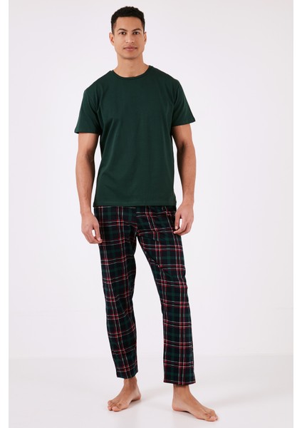 Ekoseli Pamuklu Regular Fit Kısa Kollu Pijama Takımı Erkek Pijama Takımı 6572006