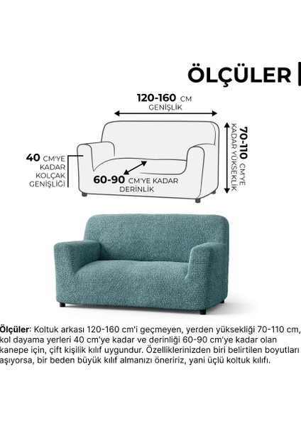 Lastikli Esnek ve Yıkanabilir 2 Kişilik Koltuk Örtüsü Çekyat Kanepe Kılıfı - Turkuaz